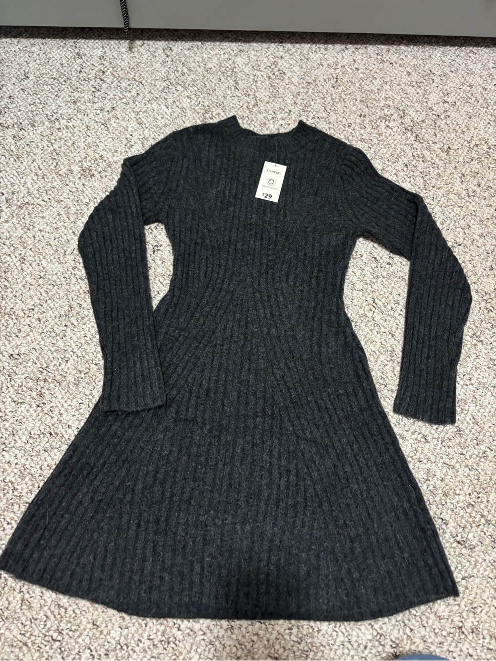 George Dark Gray Ribbed Long Sleeve Mini Dress